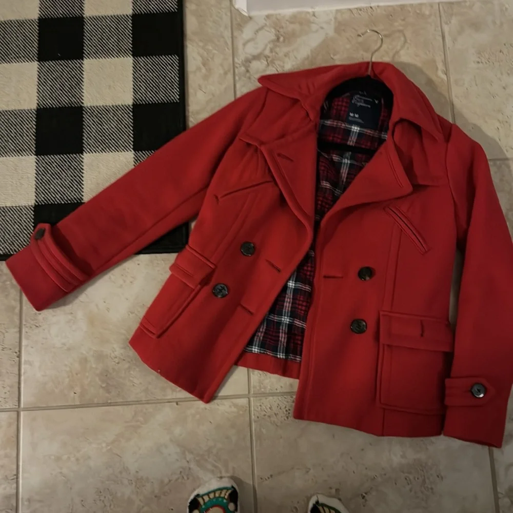 Thick double lined warm American eagle outfitters red pea coat - Picture 4 of 9